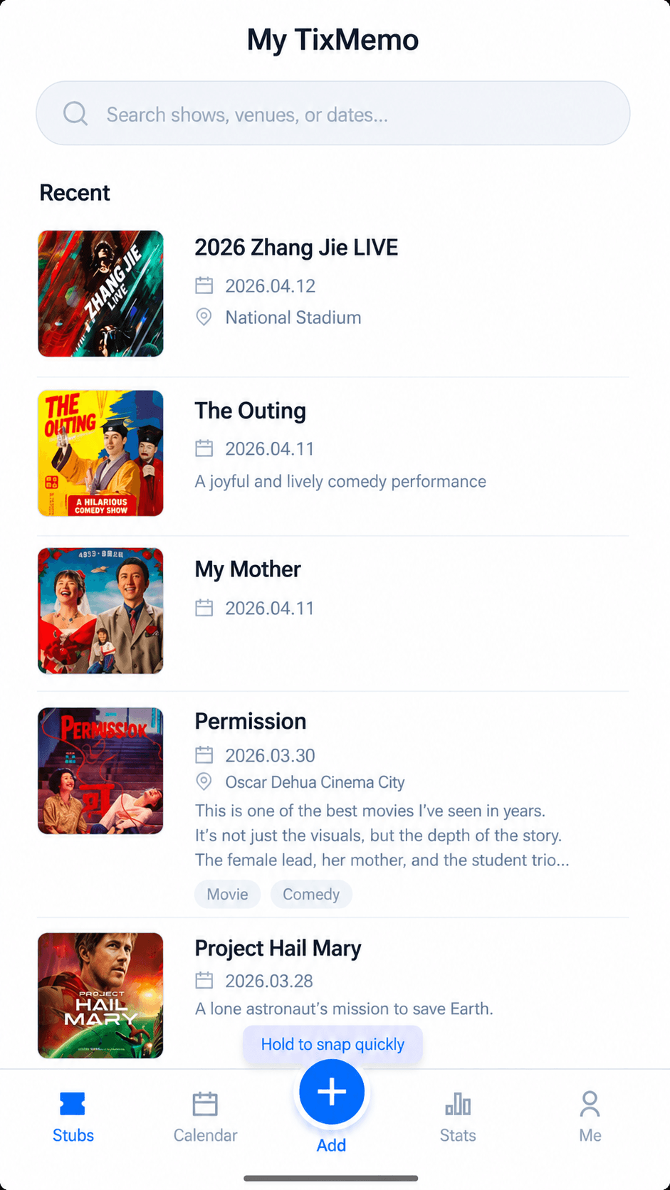 TixMemo app screenshot
